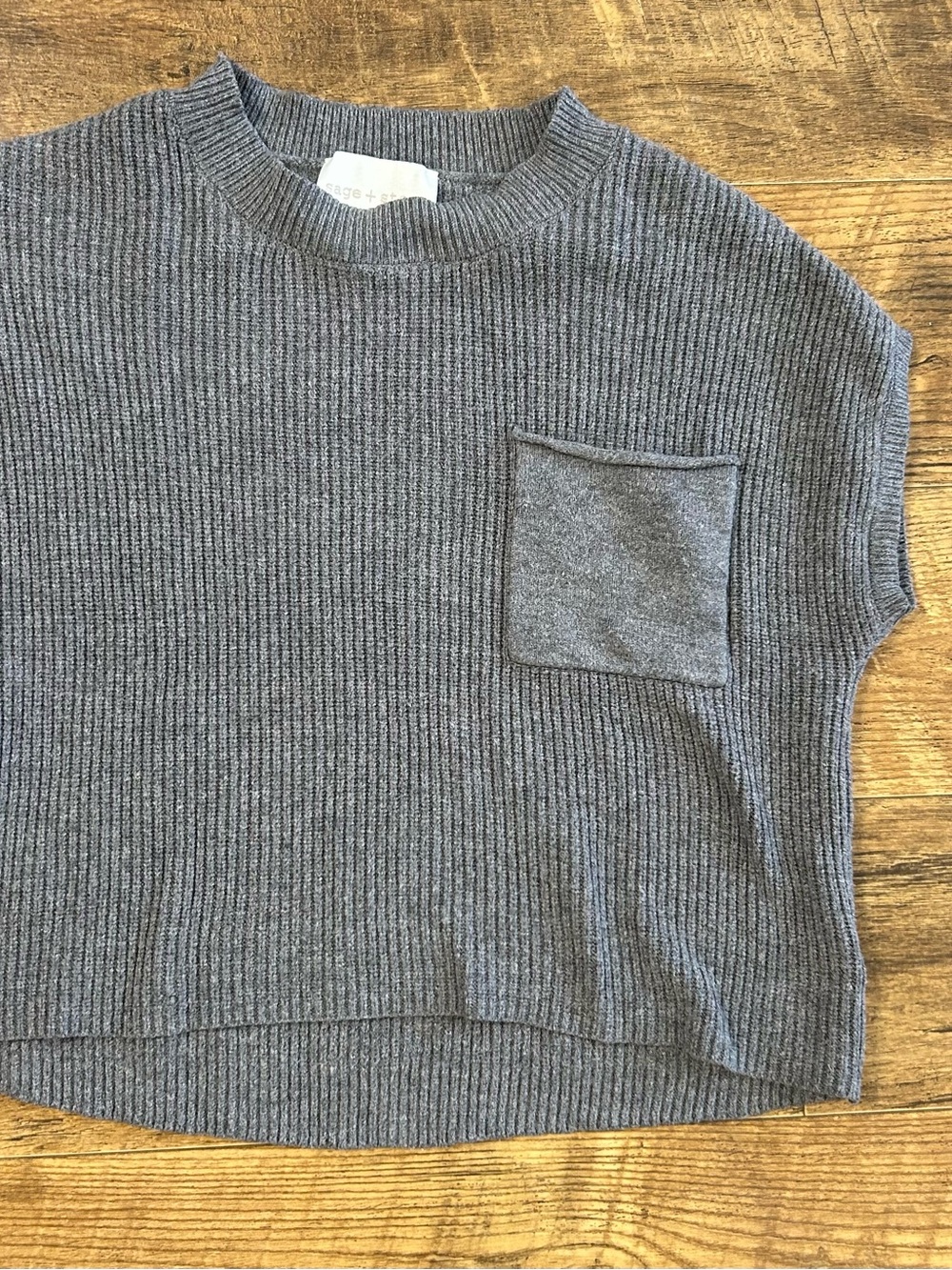 Sleeveless Ribbed Crop Top with Chest Pocket - Charcoal - Picture 1 of 5